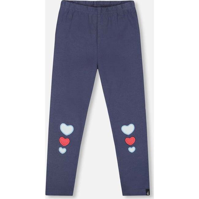 Organic Cotton Leggings Navy Blue with Hearts, Navy Blue