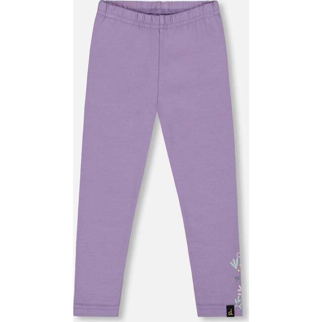 Organic Cotton Jersey Leggings with Floral Detail, Purple Gray