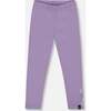 Organic Cotton Jersey Leggings with Floral Detail, Purple Gray - Leggings - 1 - thumbnail