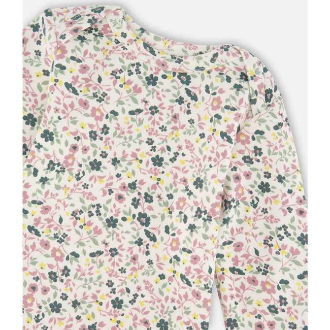 Organic Cotton Long Sleeve Romper, Off-White Floral - Rompers - 3