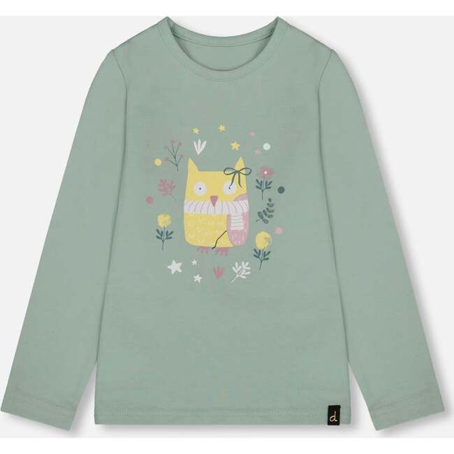 Organic Cotton Jersey Top with Owl, Jade Green