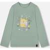 Organic Cotton Jersey Top with Owl, Jade Green - Shirts - 1 - thumbnail