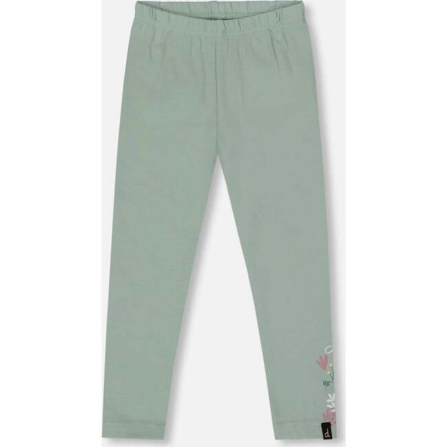 Organic Cotton Jersey Leggings with Floral Detail, Jade Green