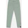 Organic Cotton Jersey Leggings with Floral Detail, Jade Green - Leggings - 1 - thumbnail
