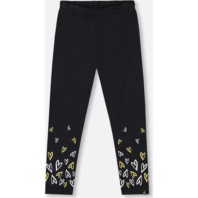 Organic Cotton Leggings Dusty Pink with Hearts Print, Black