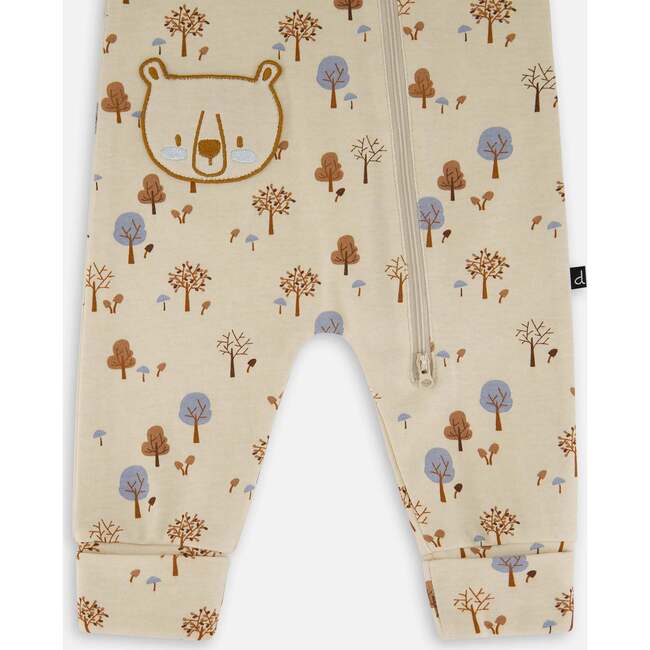 Organic Cotton Zipped Romper, Beige Tree Print - Rompers - 3