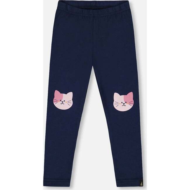 Organic Cotton Jersey Leggings with Cats, Dark Blue