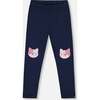 Organic Cotton Jersey Leggings with Cats, Dark Blue - Leggings - 1 - thumbnail