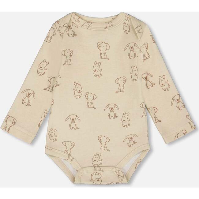 Organic Cotton Onesie, Beige Puppy Print