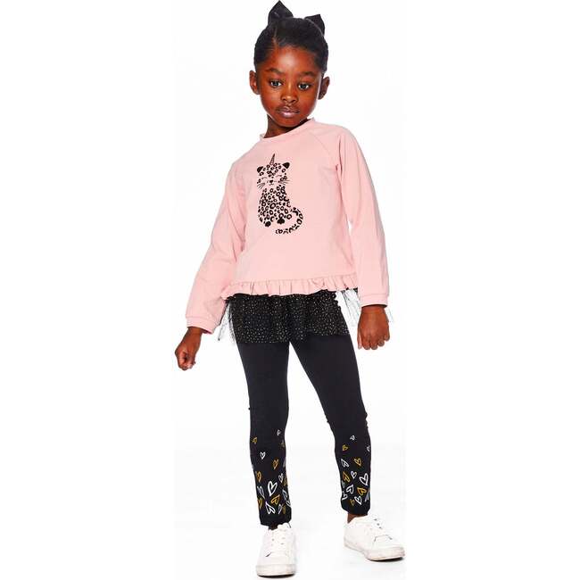 Organic Cotton Leggings Dusty Pink with Hearts Print, Black - Leggings - 2