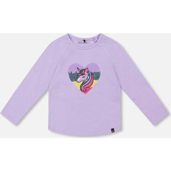 Organic Cotton Long Sleeve T-Shirt with Sequin Unicorn, Lavender