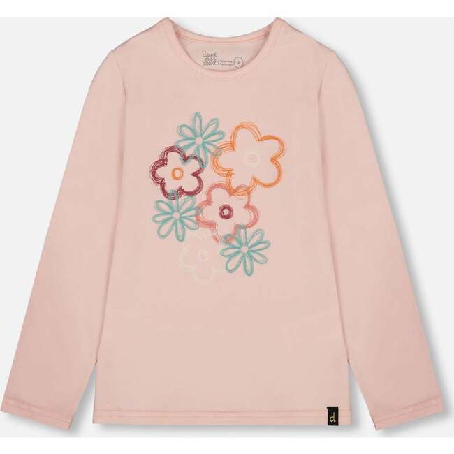 Organic Cotton Long Sleeve T-Shirt with Big Flowers, Light Pink