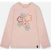 Organic Cotton Long Sleeve T-Shirt with Big Flowers, Light Pink - T-Shirts - 1 - thumbnail