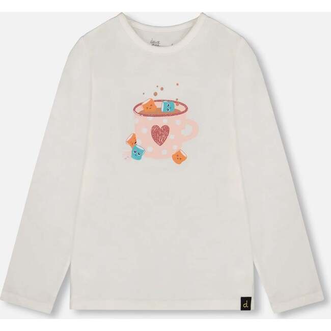 Organic Cotton Long Sleeve T-Shirt with Hot Chocolate, Off-White