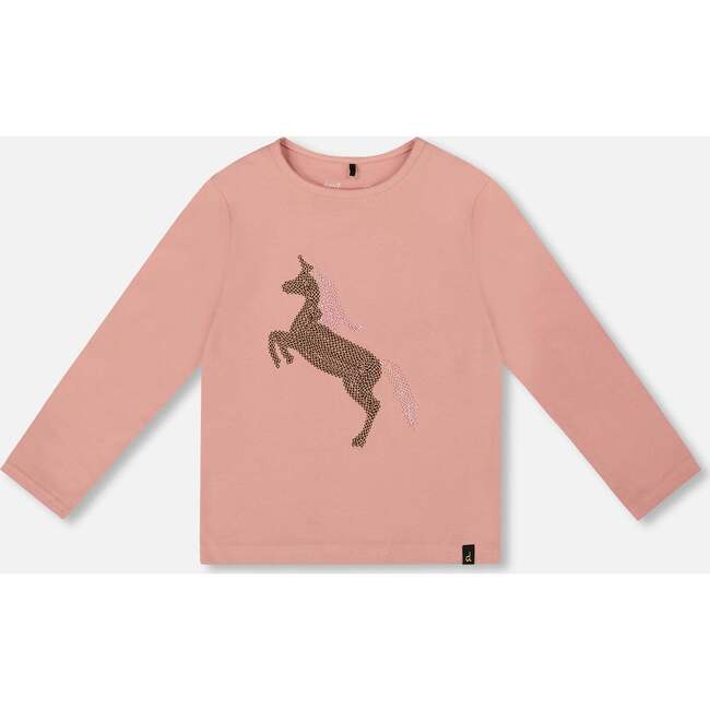 Organic Cotton Long Sleeve T-Shirt with Sequin Unicorn, Dusty Pink