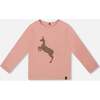 Organic Cotton Long Sleeve T-Shirt with Sequin Unicorn, Dusty Pink - T-Shirts - 1 - thumbnail