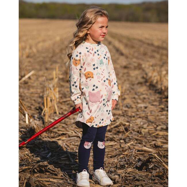 Organic Cotton Jersey Leggings with Cats, Dark Blue - Leggings - 2