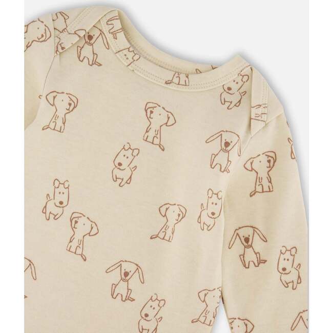 Organic Cotton Onesie, Beige Puppy Print - Onesies - 3
