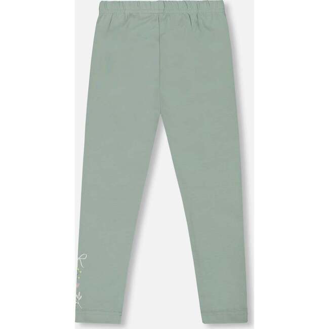 Organic Cotton Jersey Leggings with Floral Detail, Jade Green - Leggings - 3