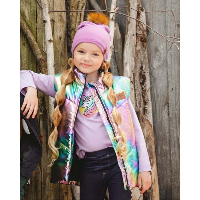 Organic Cotton Long Sleeve T-Shirt with Sequin Unicorn, Lavender - T-Shirts - 2