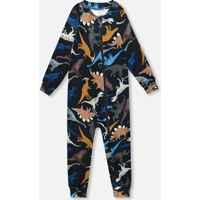 One-Piece Thermal Underwear, Black Dinosaur Print
