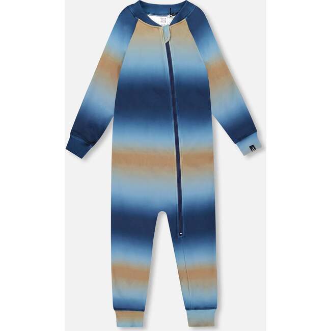 One-Piece Thermal Underwear Blue and Beige Gradient, Blue & Beige Gradient