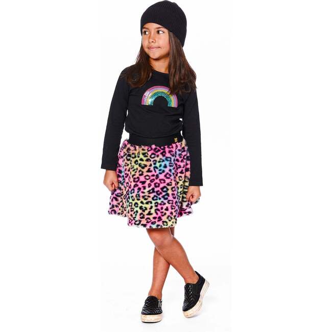Organic Cotton Long Sleeve T-Shirt with Sequin Rainbow, Black - T-Shirts - 2