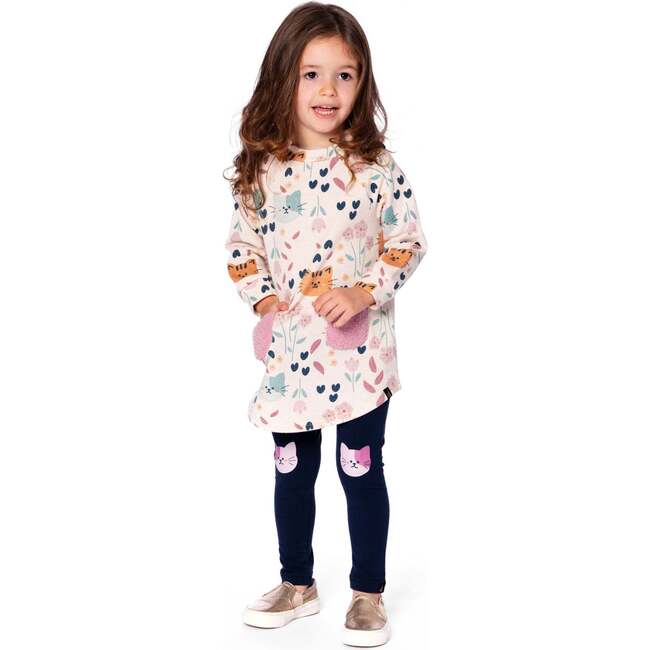 Organic Cotton Jersey Leggings with Cats, Dark Blue - Leggings - 3