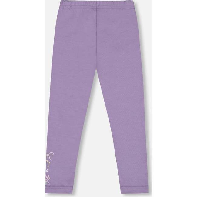 Organic Cotton Jersey Leggings with Floral Detail, Purple Gray - Leggings - 4