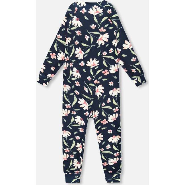 One-Piece Thermal Underwear, Navy Flower Print - Underwear - 3