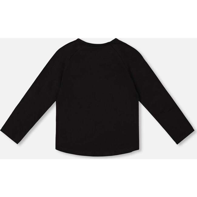 Organic Cotton Long Sleeve T-Shirt with Sequin Rainbow, Black - T-Shirts - 3