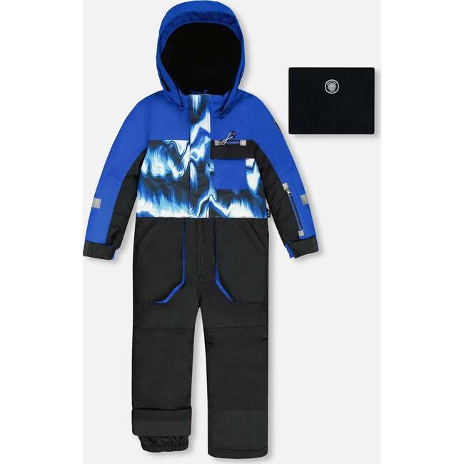 One-Piece Play Snowsuit with Print and Colorblocking, Black