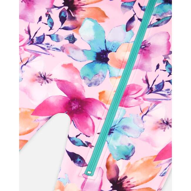 One-Piece Thermal Underwear, Pink Watercolor Flower Print - Underwear - 4
