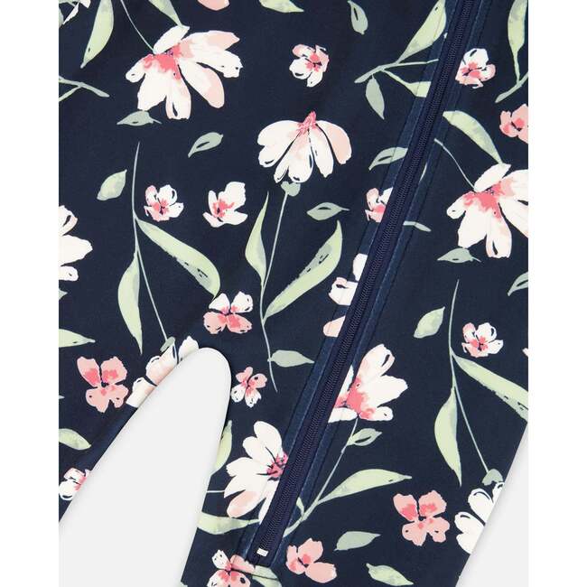 One-Piece Thermal Underwear, Navy Flower Print - Underwear - 4