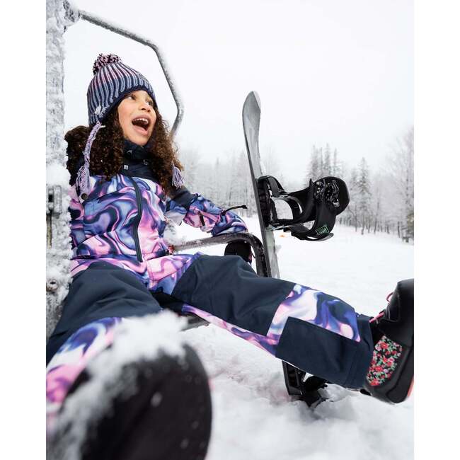 One-Piece Teknik Snowsuit, Pink and Blue Marble - Snowsuits - 2