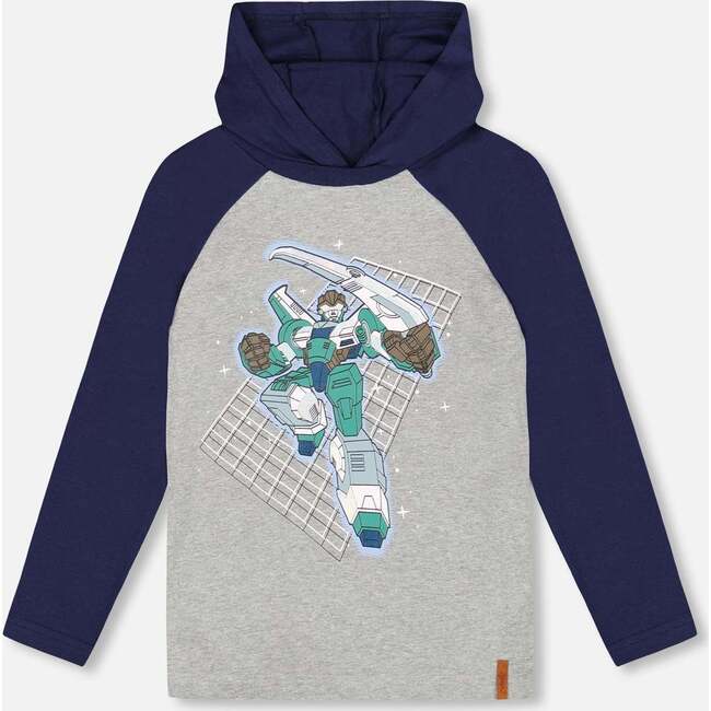 Organic Cotton Jersey Hooded Raglan Sleeve Tee, Navy Blue
