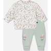 Organic Cotton Evolutive Pant and Long Sleeve Top Set, Jade Green - Mixed Apparel Set - 1 - thumbnail