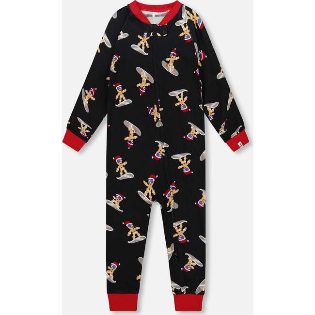 Organic Cotton Interlock One-Piece Pajama, Black Cookie Print