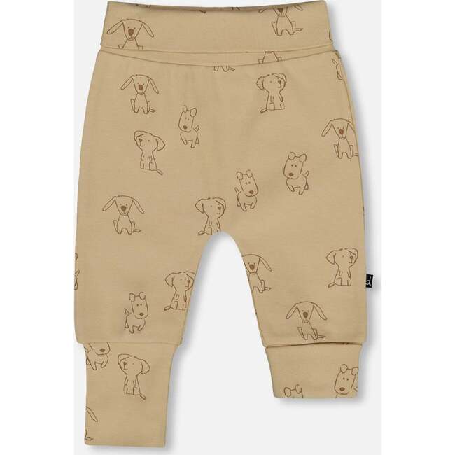 Organic Cotton Evolutive Pants Beige Printed Dogs, Beige Dog Print