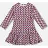 Organic Cotton Dress with Flounce Hem, Blue Apple Print - Dresses - 1 - thumbnail