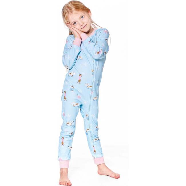 Organic Cotton Interlock One-Piece Pajama, Blue Dog Print - Pajamas - 2