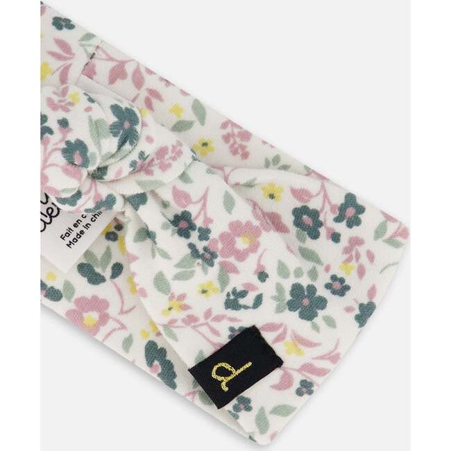 Organic Cotton Headband, Off-White Floral - Bows - 3