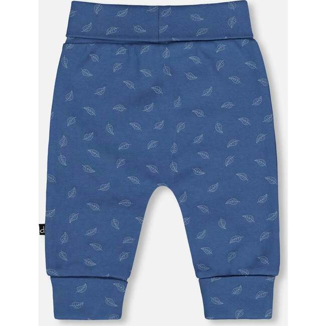 Organic Cotton Evolutive Pants Blue Printed Leaves, Blue Leaf Print - Pants - 2