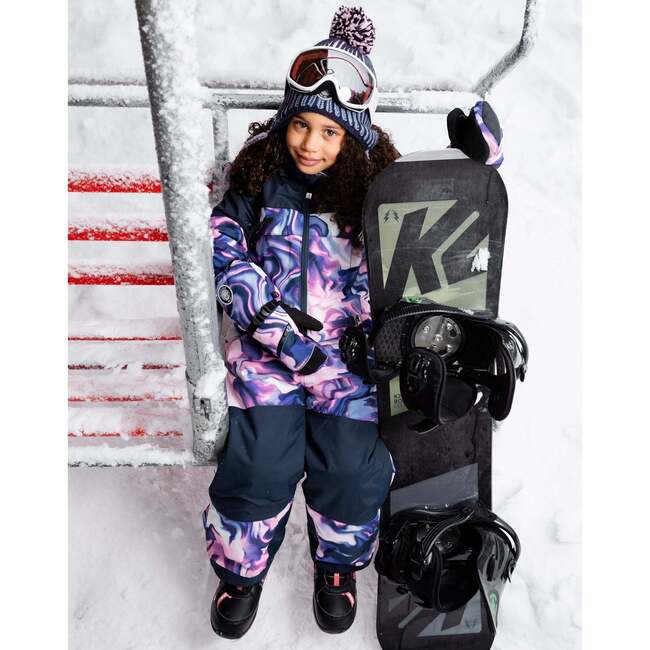One-Piece Teknik Snowsuit, Pink and Blue Marble - Snowsuits - 3