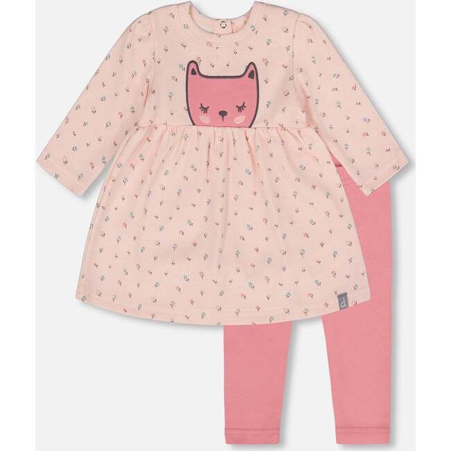 Organic Cotton Dress and Leggings Set, Pink Mini Floral