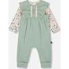 Organic Cotton Bodysuit and Sleeveless Overalls Set, Jade Green - Mixed Apparel Set - 1 - thumbnail