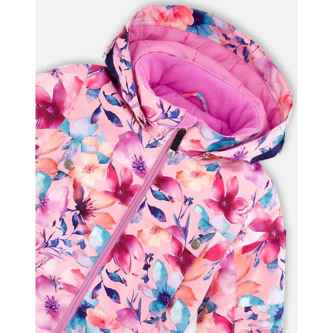 One-Piece Teknik Snowsuit, Pink Watercolor Flower Print - Snowsuits - 4