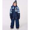 One-Piece Play Snowsuit with Mountains Print, Navy Blue - Snowsuits - 2