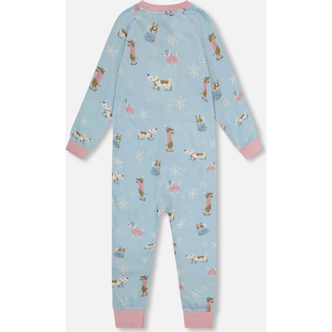 Organic Cotton Interlock One-Piece Pajama, Blue Dog Print - Pajamas - 3
