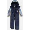 One-Piece Play Snowsuit with Mountains Print, Navy Blue - Snowsuits - 3